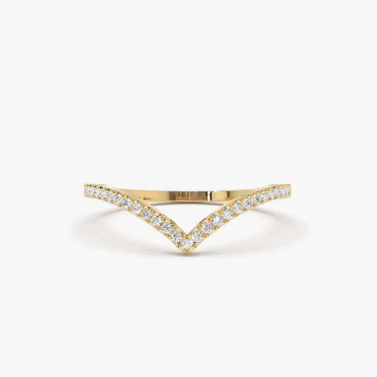 14K Gold Round Diamond 0.14ctw Micro Pave Chevron Ring