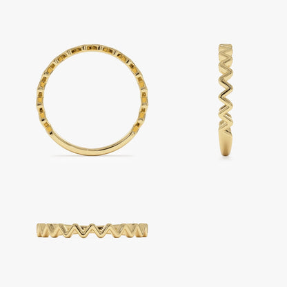 14k Solid Gold High and Low Zig Zag Stackable Band Ring