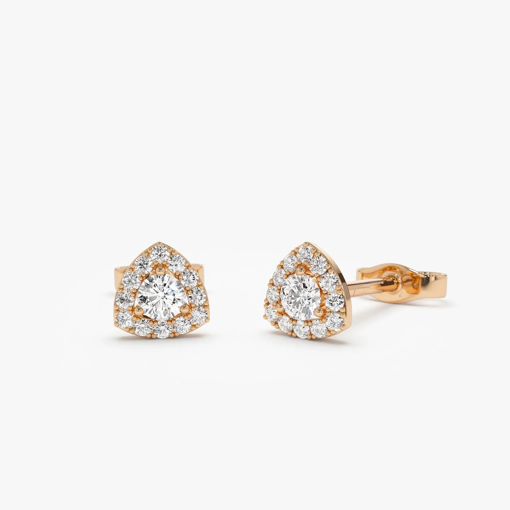 14k Gold Diamond Round Cut Triangle Halo Setting Stud Earrings 0.20 ctw