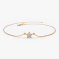 14K Solid Gold Round Diamond Star Charm Bracelet Micro Pave 0.06 Carat