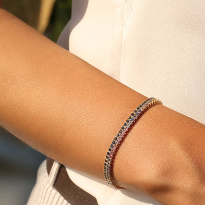 14k Gold Round Diamond and Multicolor Sapphire 4 Prong Tennis Bracelet