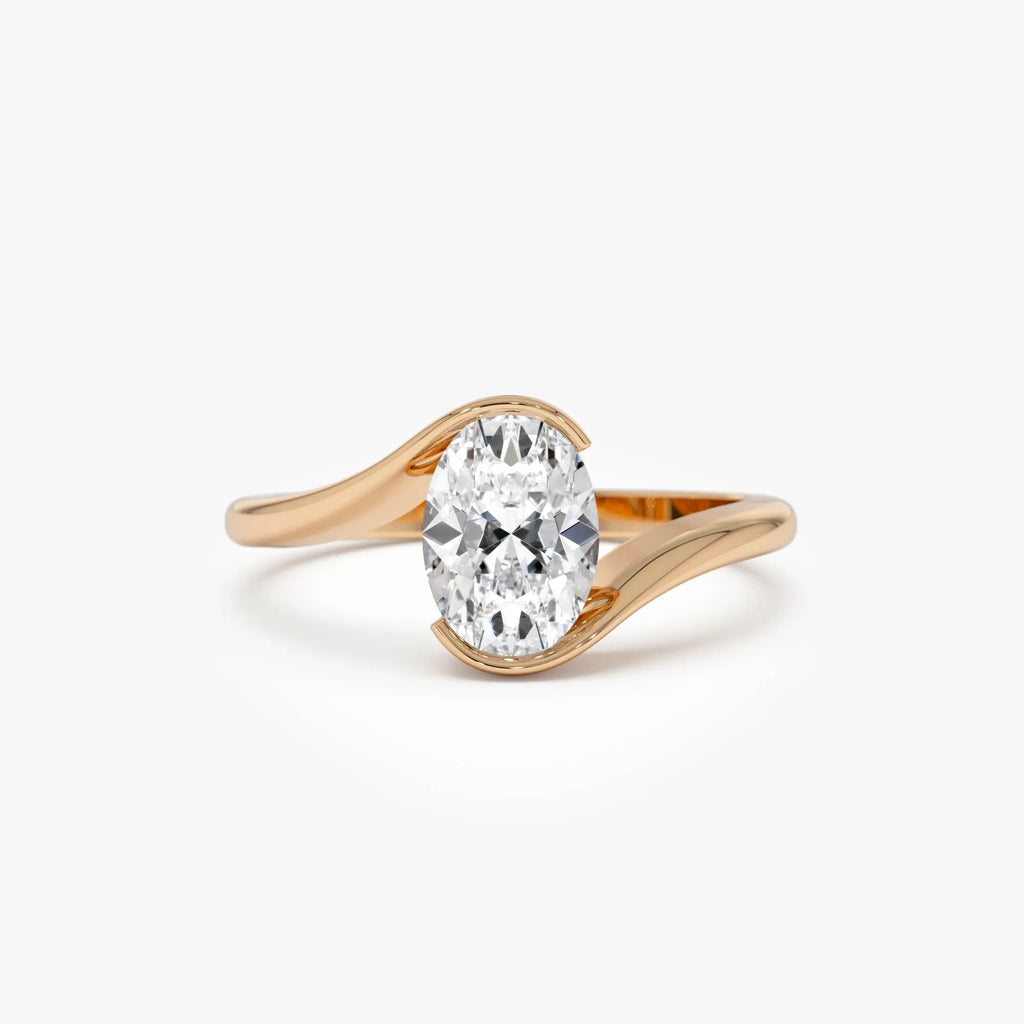 1.00 Ctw Oval Lab Grown Diamond S Setting Engagement Ring in 14K Gold
