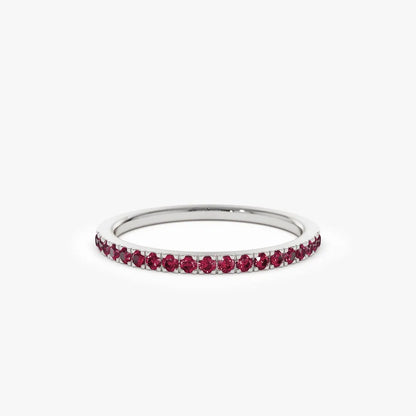 14k Gold Ruby Round Cut Half Eternity Pave Ring 0.30 ctw