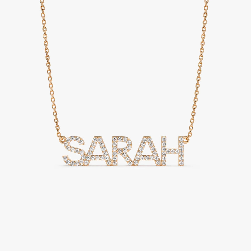 14K Solid Gold Diamond Personalized Name Necklace 0.12 CTW Per Letter