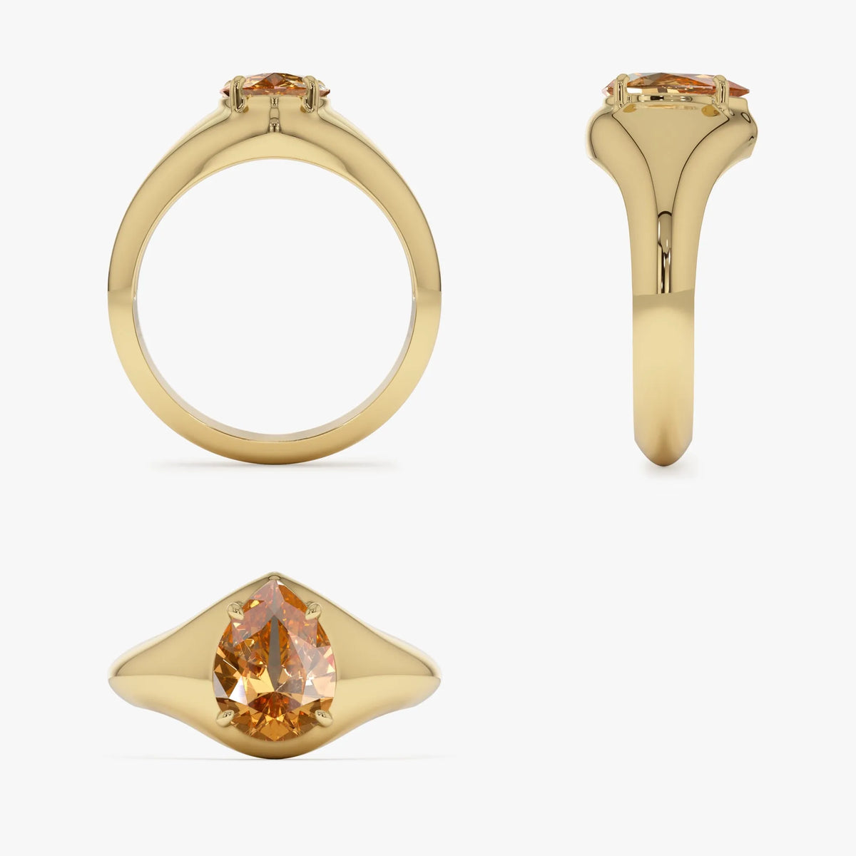14K Solid Gold Pear Shaped Citrine 1.25ctw Statement Ring