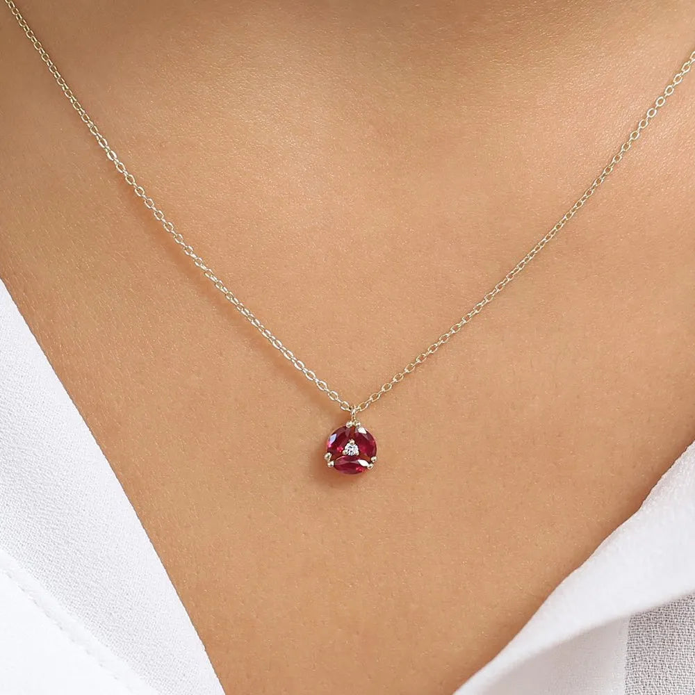 14k Solid Gold Ruby and Diamond Marquise Cluster Necklace 0.33 Carat Prong Setting
