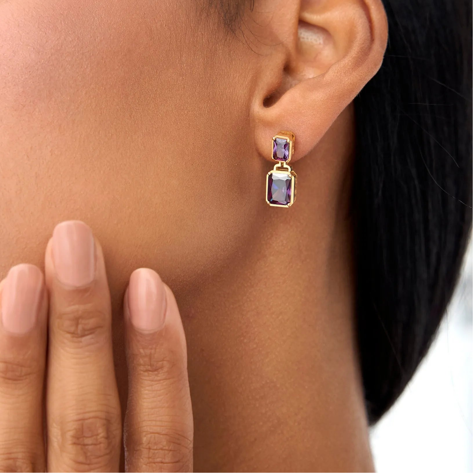 14K Solid Gold Octagon Cut Amethyst Dangle Drop Earrings 4.05ctw