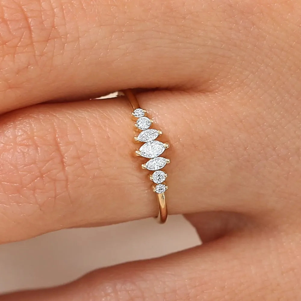14k Gold Marquise and Round Diamond 0.25 CTW Wedding Band Ring