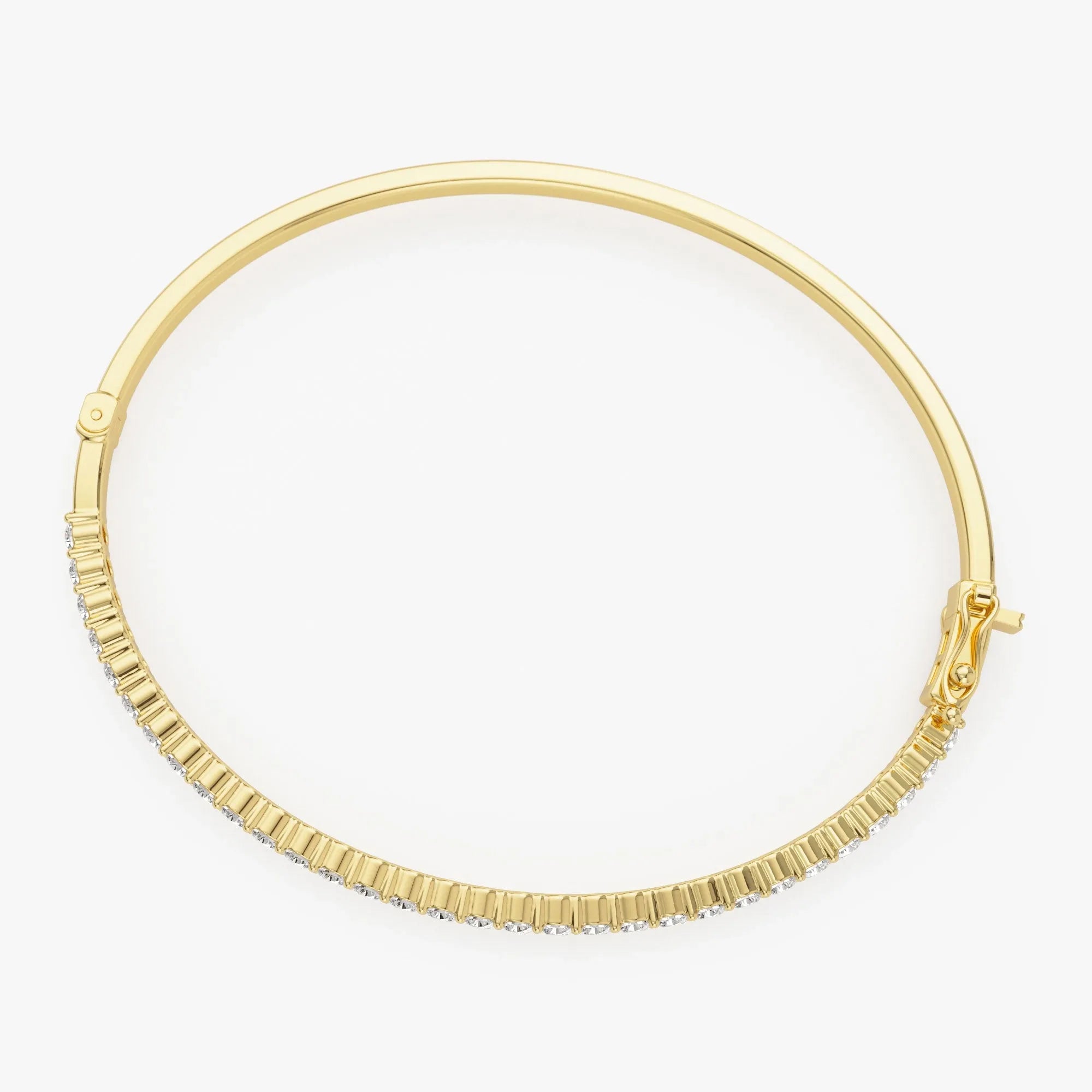 14K Solid Gold 1.55 CTW Round Diamond Prong Set Bangle