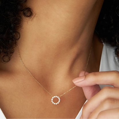 14K Solid Gold 0.25 CTW Round Diamond Circle of Life Necklace