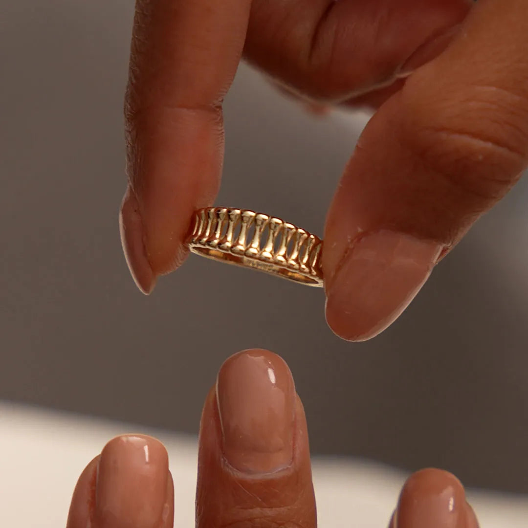 14k Gold Sculptural Wide Band Ring Wide Graduated Statement Band