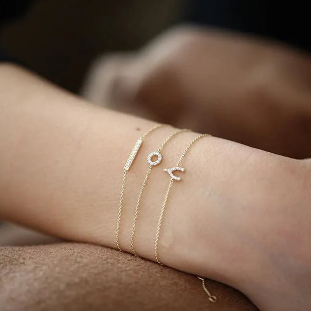 14K Solid Gold Round Diamond Wishbone Charm Bracelet Micro Pave 0.08 Carat