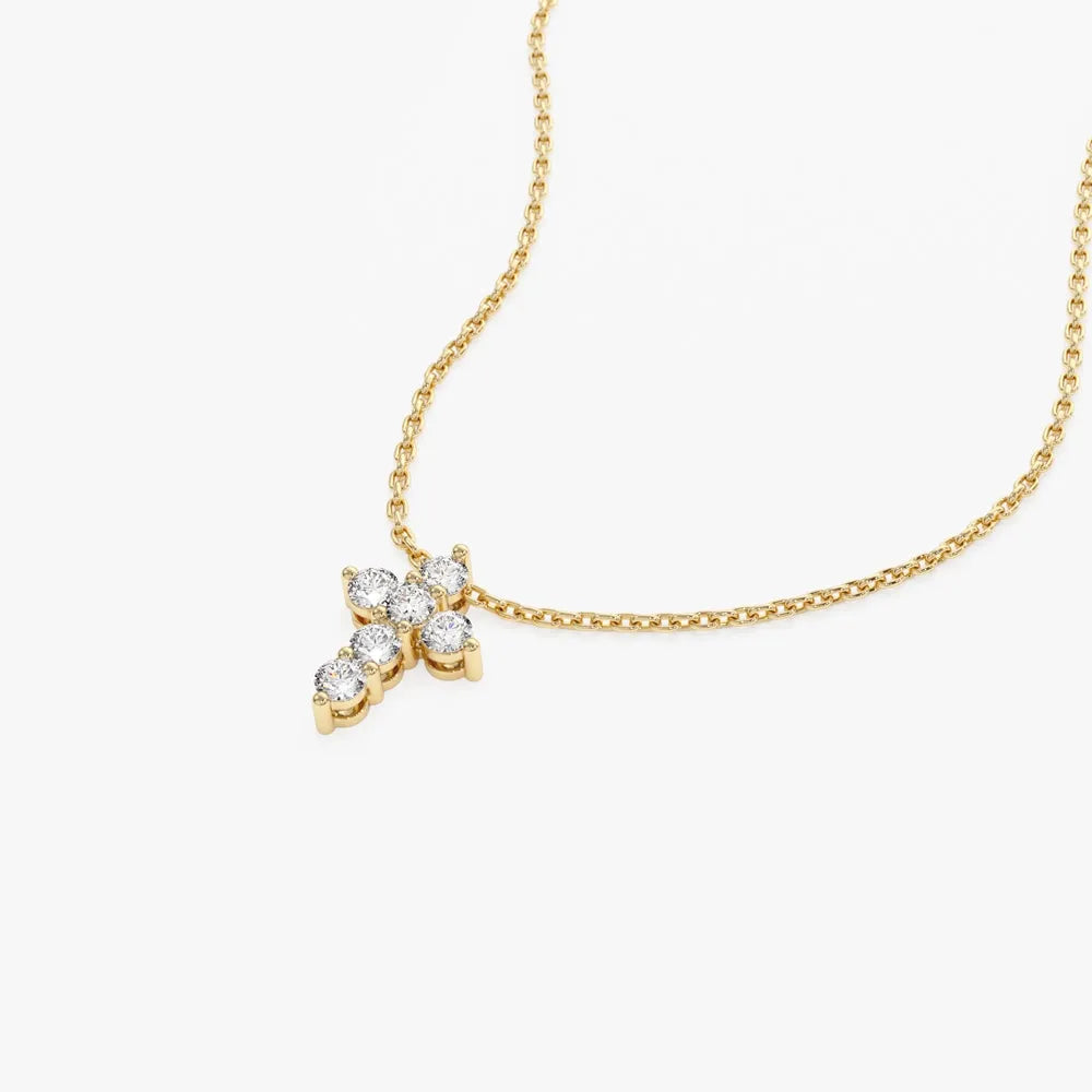 14K Solid Gold Round Diamond Large Cross Pendant Necklace Prong Setting 1.20ctw
