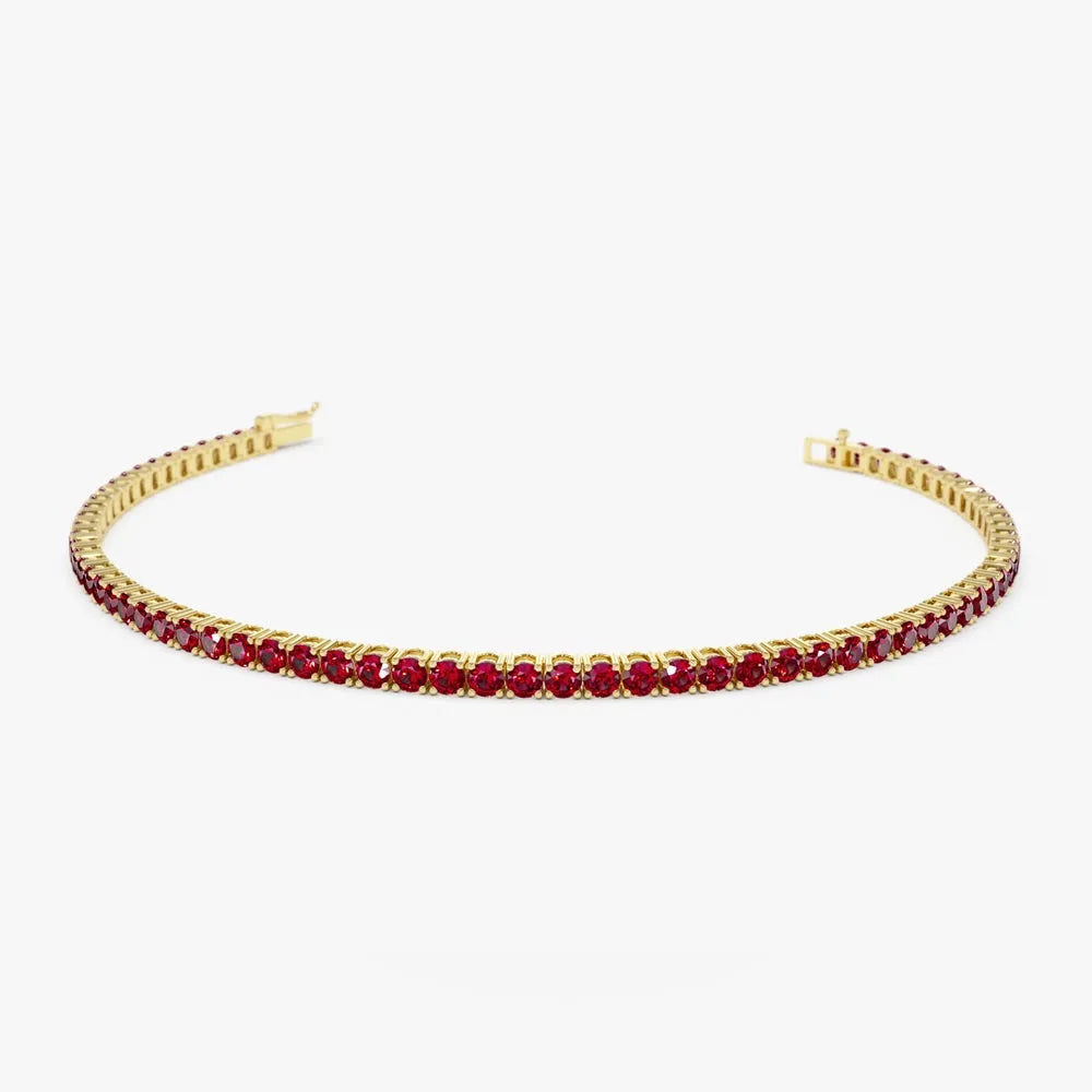 14k Gold Round Ruby 4 Prong Tennis Bracelet
