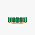 14K Solid Gold Octagon Emerald Seven Stone Bezel Set Ring 2.05 CTW