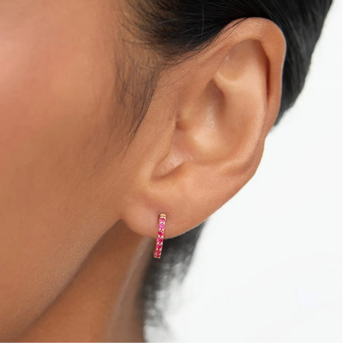 14K Solid Gold Round Ruby Huggie Hoop Earrings 0.35ctw