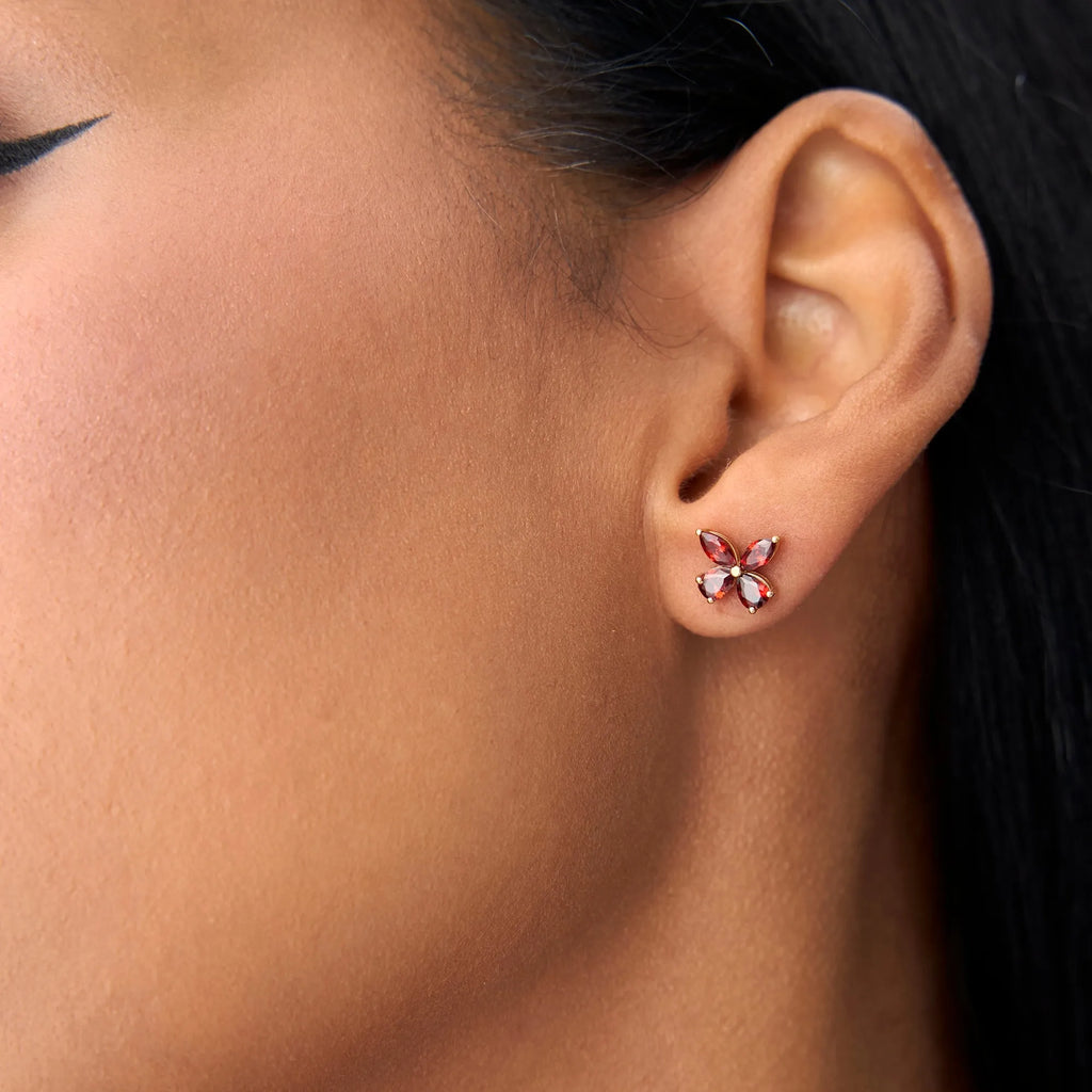 14K Solid Gold Marquise and Pear Cut Garnet Butterfly Stud Earrings 1.75ctw