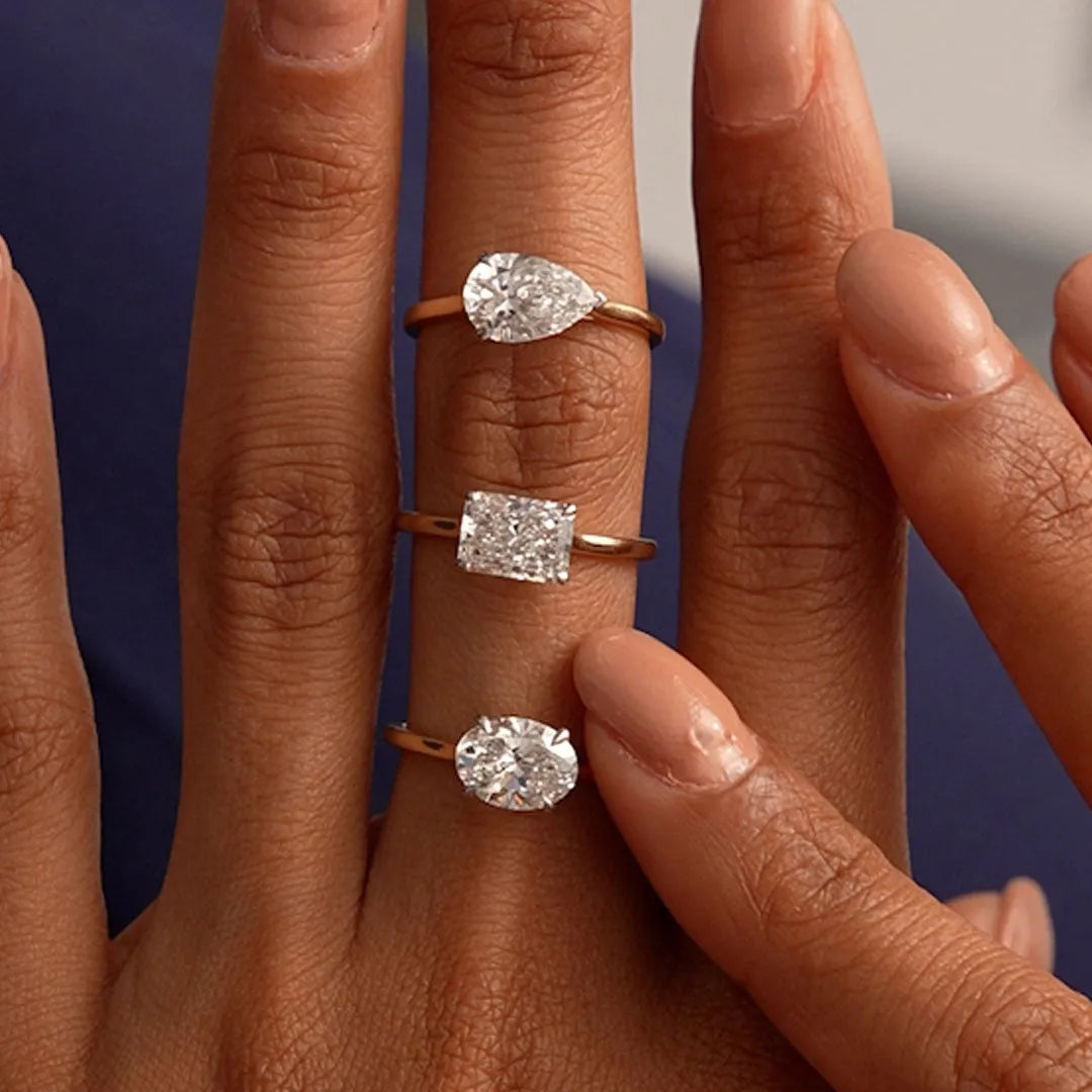 14k Gold 1 Carat Pear Lab Grown Diamond East-West Set Ring Daria