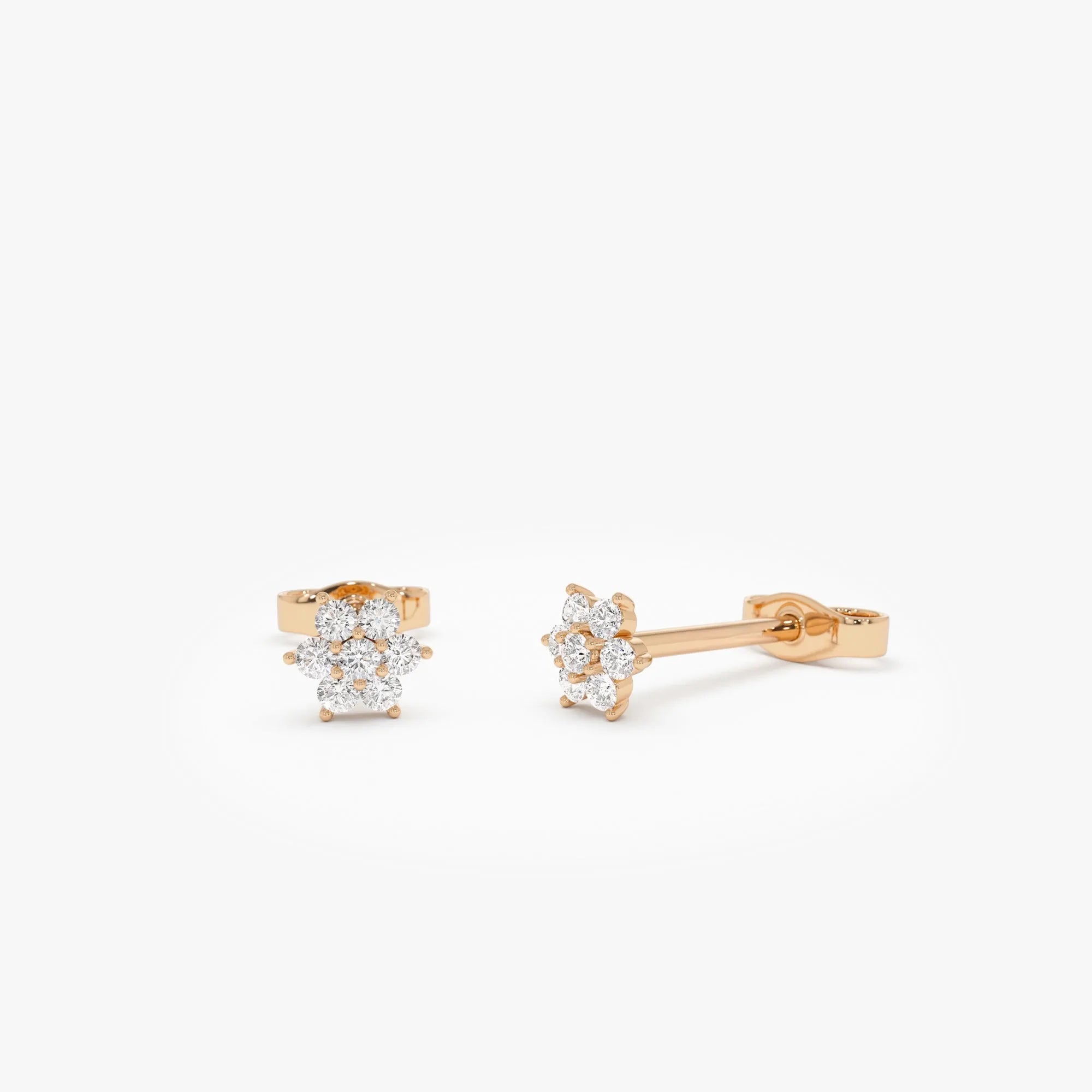14k Gold Diamond Round Cut Floral Cluster Stud Earrings 0.18 ctw
