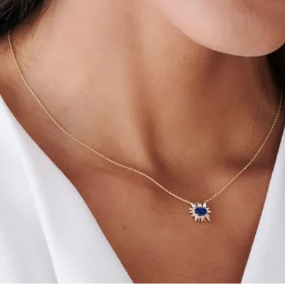 14k Solid Gold Sapphire and Diamond Emerald Cut Tapered Baguette Necklace 0.65 Carat