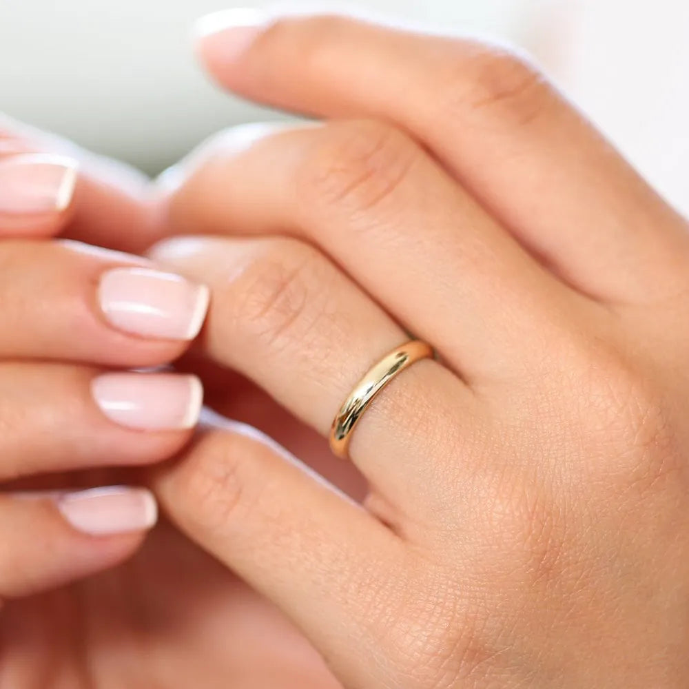 14K Solid Gold 3mm Classic Dome Unisex Wedding Band Ring
