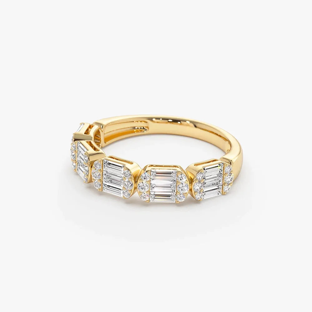 14K Solid Gold Baguette and Round Diamond 0.75 Carat Ring