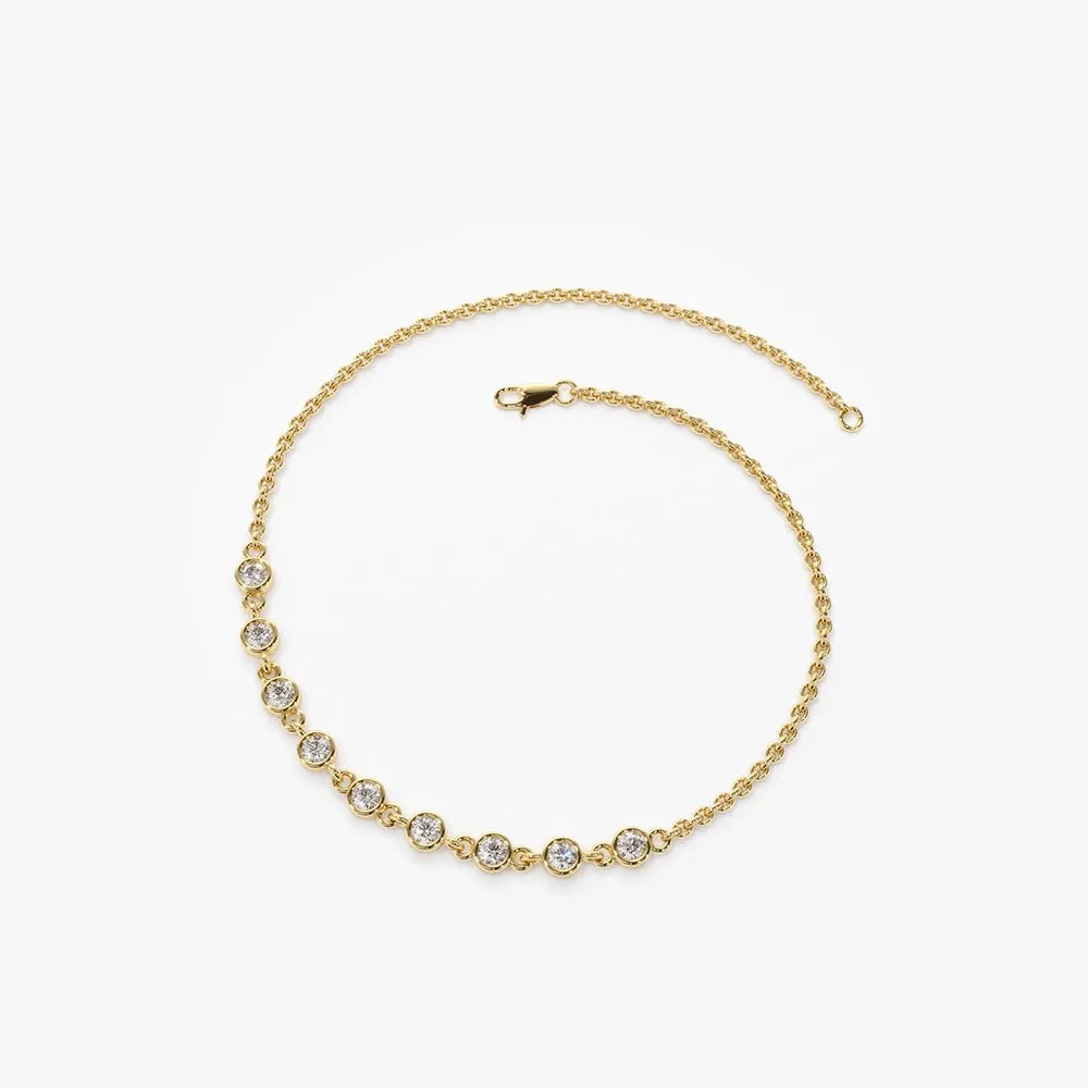 14K Solid Gold Round Diamond Bezel Set Bracelet 0.50 Carat