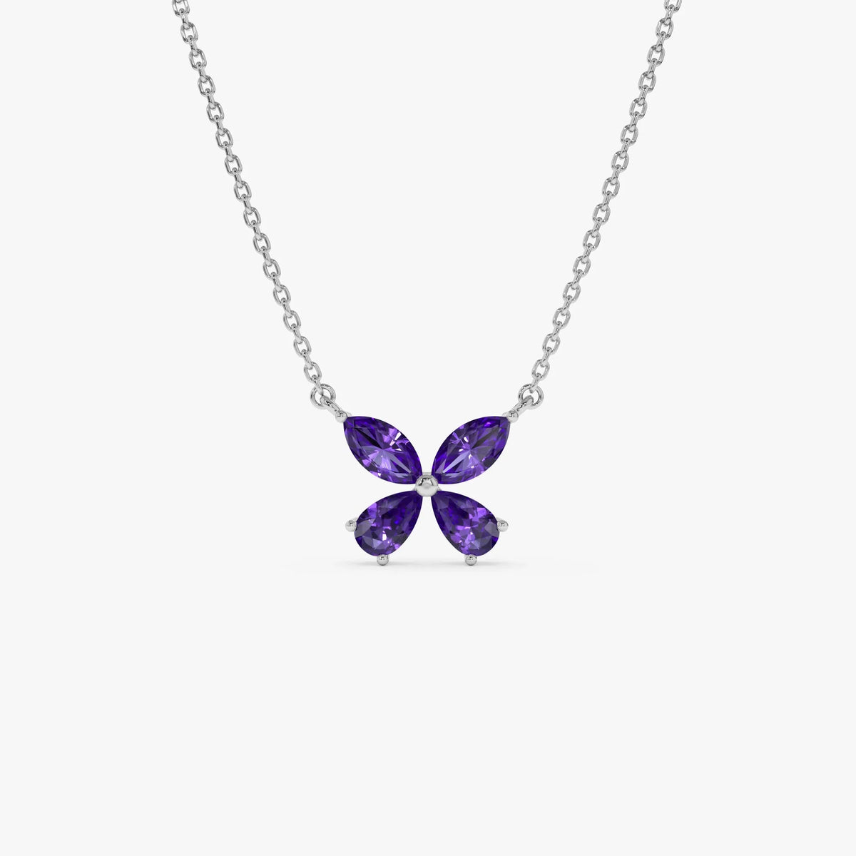 14k Solid Gold Amethyst Pear and Marquise Butterfly Necklace 0.85 Carat