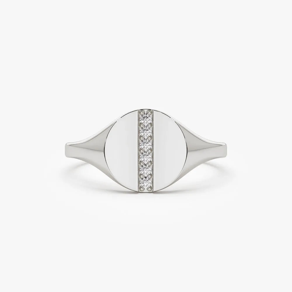 14k Gold Diamond Round Cut Pave Line Signet Pinky Ring 0.07 ctw