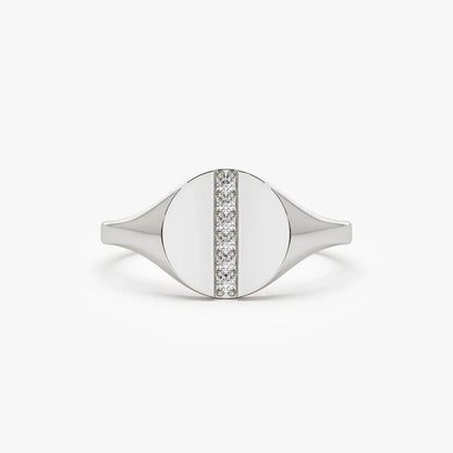14k Gold Diamond Round Cut Pave Line Signet Pinky Ring 0.07 ctw