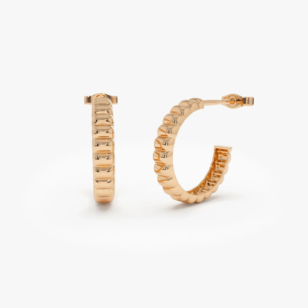14k Gold Bubble C Shape Hoop Earrings 18mm Outer Diameter 3.4mm Width
