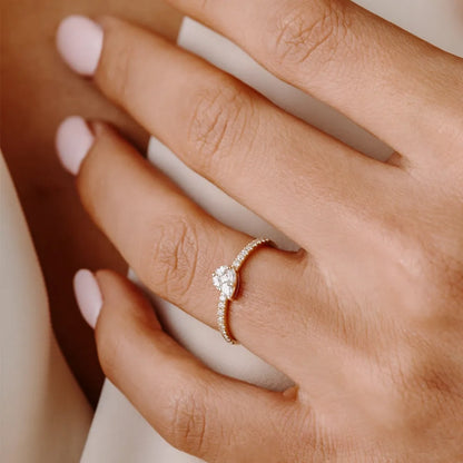 14K Solid Gold Pear Shape Diamond 0.30 Carat Illusion Setting Engagement Ring