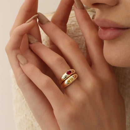 14k Gold Ruby Oval Cut Flush Set Dome Ring 0.49 ctw