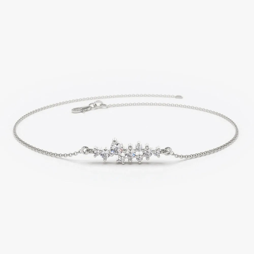 14K Solid Gold Lab Grown Diamond Round Cluster Bracelet Prong Setting 0.30 Carat