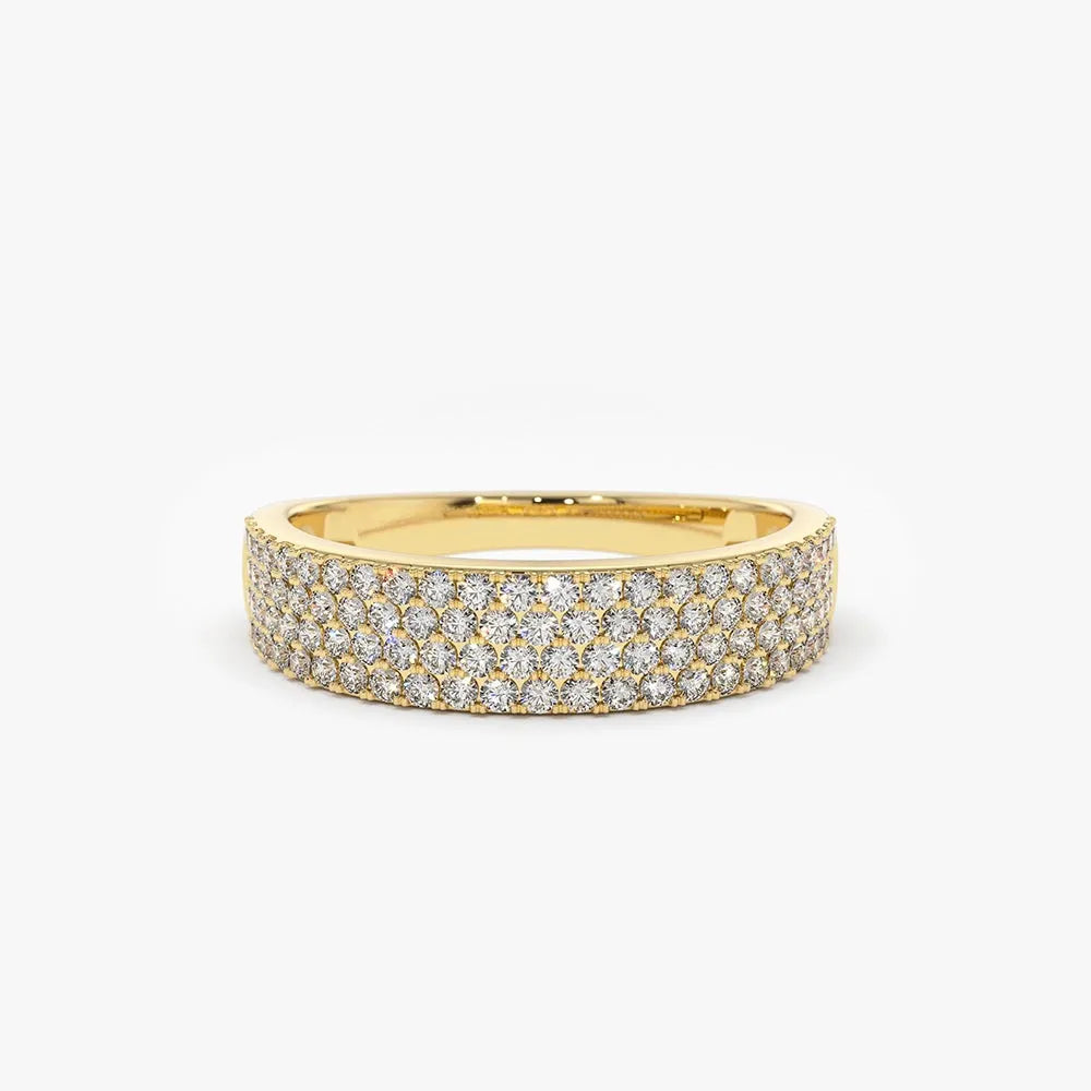14k Gold Round Diamond 0.68ctw 4 Row Micro Pave Half Eternity Wedding Band