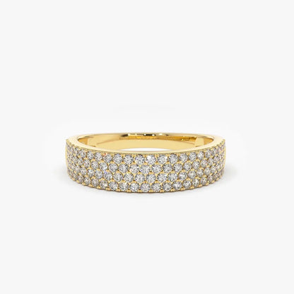 14k Gold Round Diamond 0.68ctw 4 Row Micro Pave Half Eternity Wedding Band