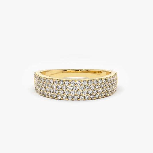 14k Gold Round Diamond 0.68ctw 4 Row Micro Pave Half Eternity Wedding Band