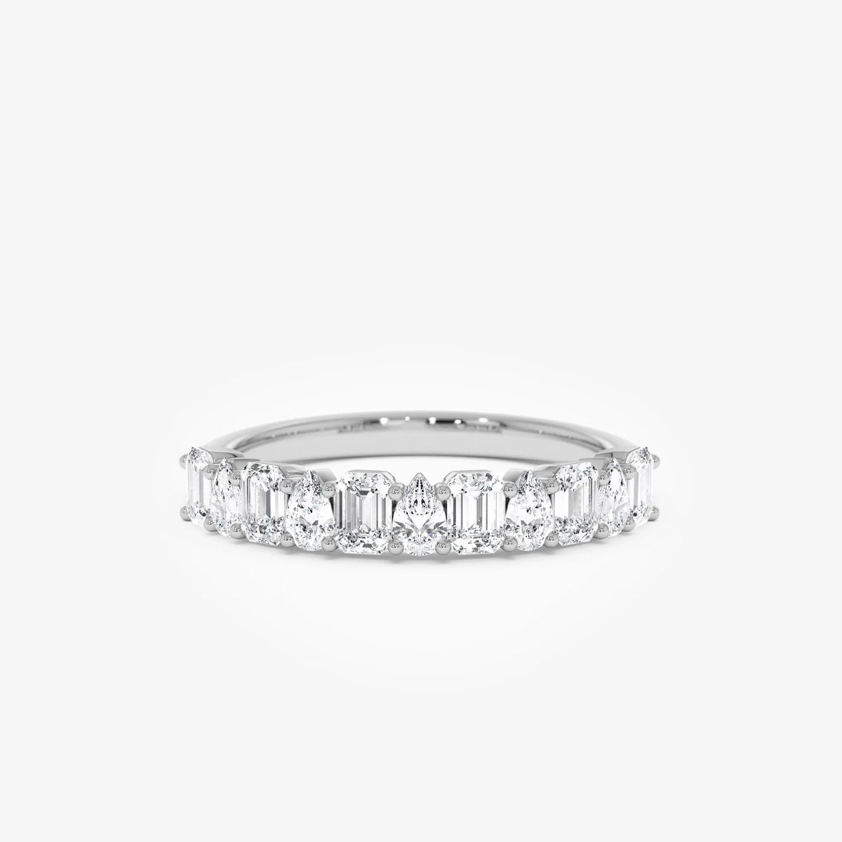 14K Solid Gold Emerald and Pear Cut Diamond 0.98 Carat Ring