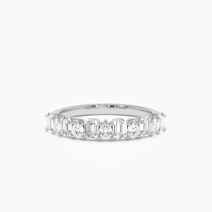 14K Solid Gold Emerald and Pear Cut Diamond 0.98 Carat Ring