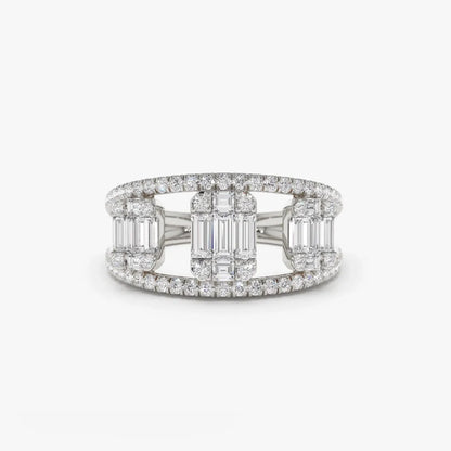 14K Gold 0.80 Carat Baguette and Round Diamond Illusion Setting Cocktail Ring