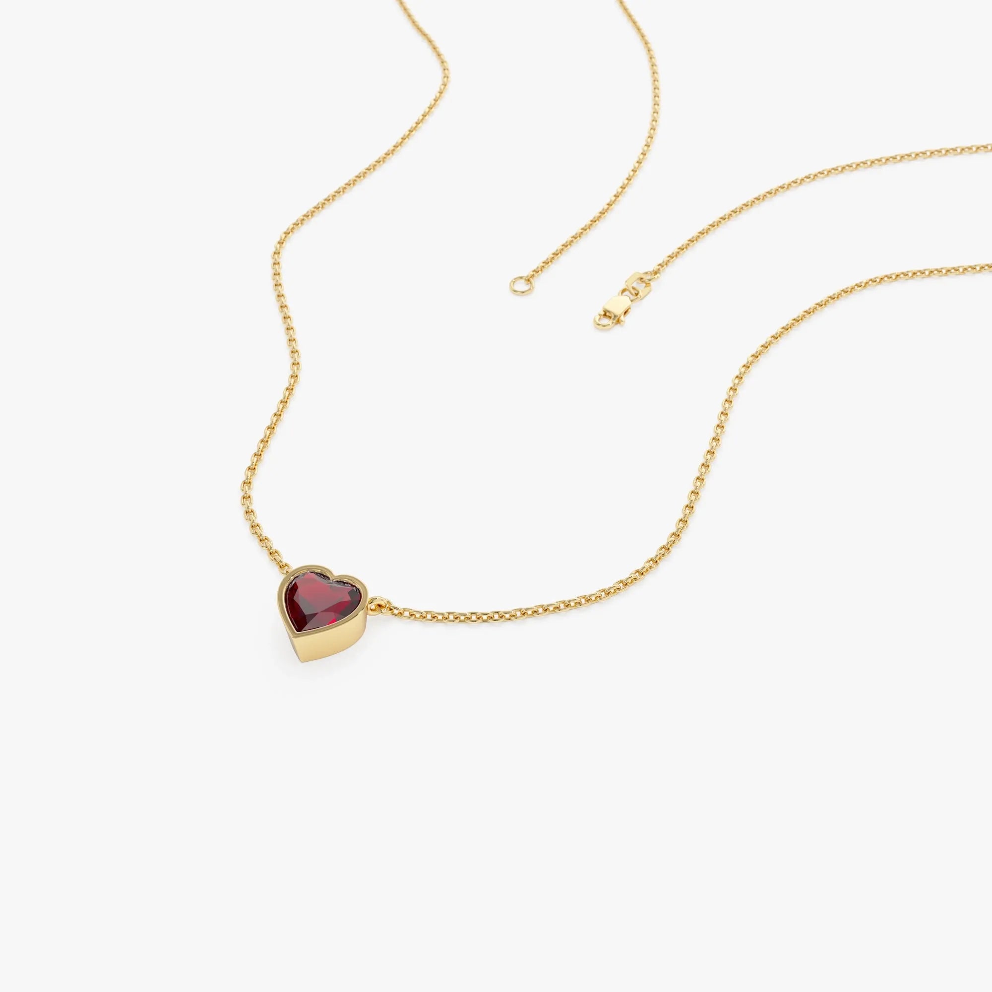 14k Solid Gold Garnet Heart Shaped Layering Necklace 0.55 Carat