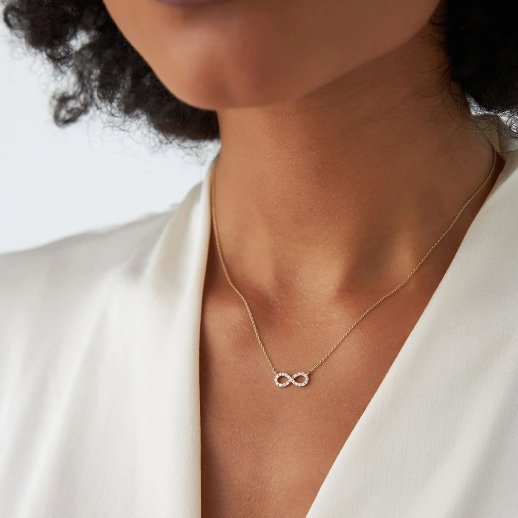 14K Gold 0.15ctw Round Diamond Micro-Pave Infinity Pendant Necklace