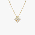 14K Solid Gold Baguette and Round Diamond Sunburst Pendant Necklace 0.40ctw