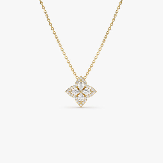14K Solid Gold Baguette and Round Diamond Sunburst Pendant Necklace 0.40ctw