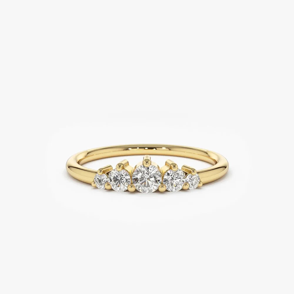 14K Gold Round Diamond 5 Stone Graduating Wedding Ring 0.30 CTW