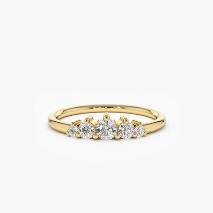 14K Gold Round Diamond 5 Stone Graduating Wedding Ring 0.30 CTW