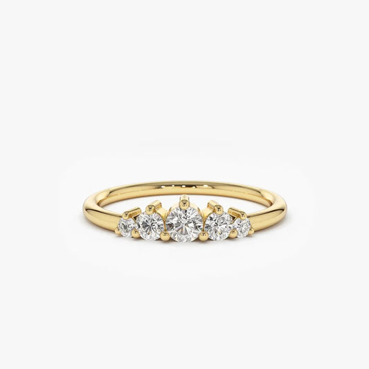 14K Gold Round Diamond 5 Stone Graduating Wedding Ring 0.30 CTW