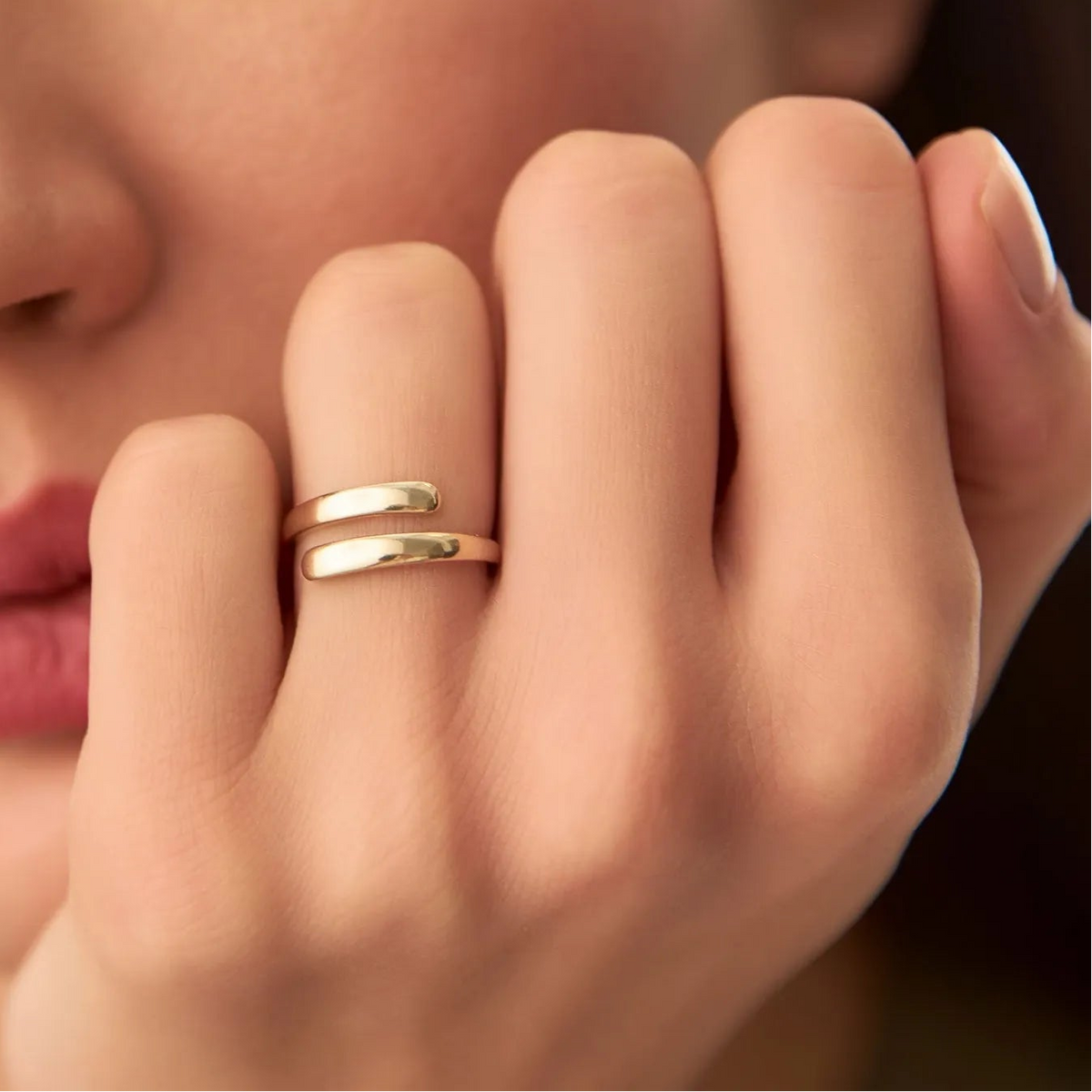 14k Solid Gold Plain Crossover Statement Ring