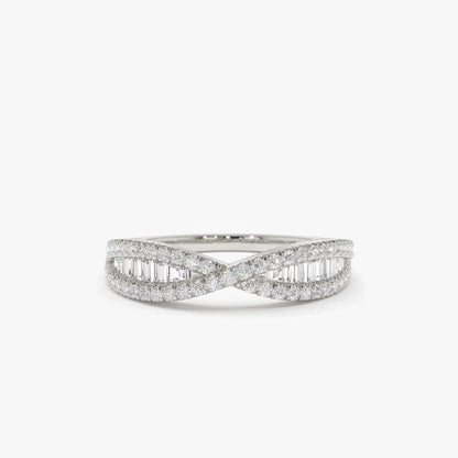 14k Gold Baguette and Round Diamond 0.40 Carat Nesting Wedding Band Ring