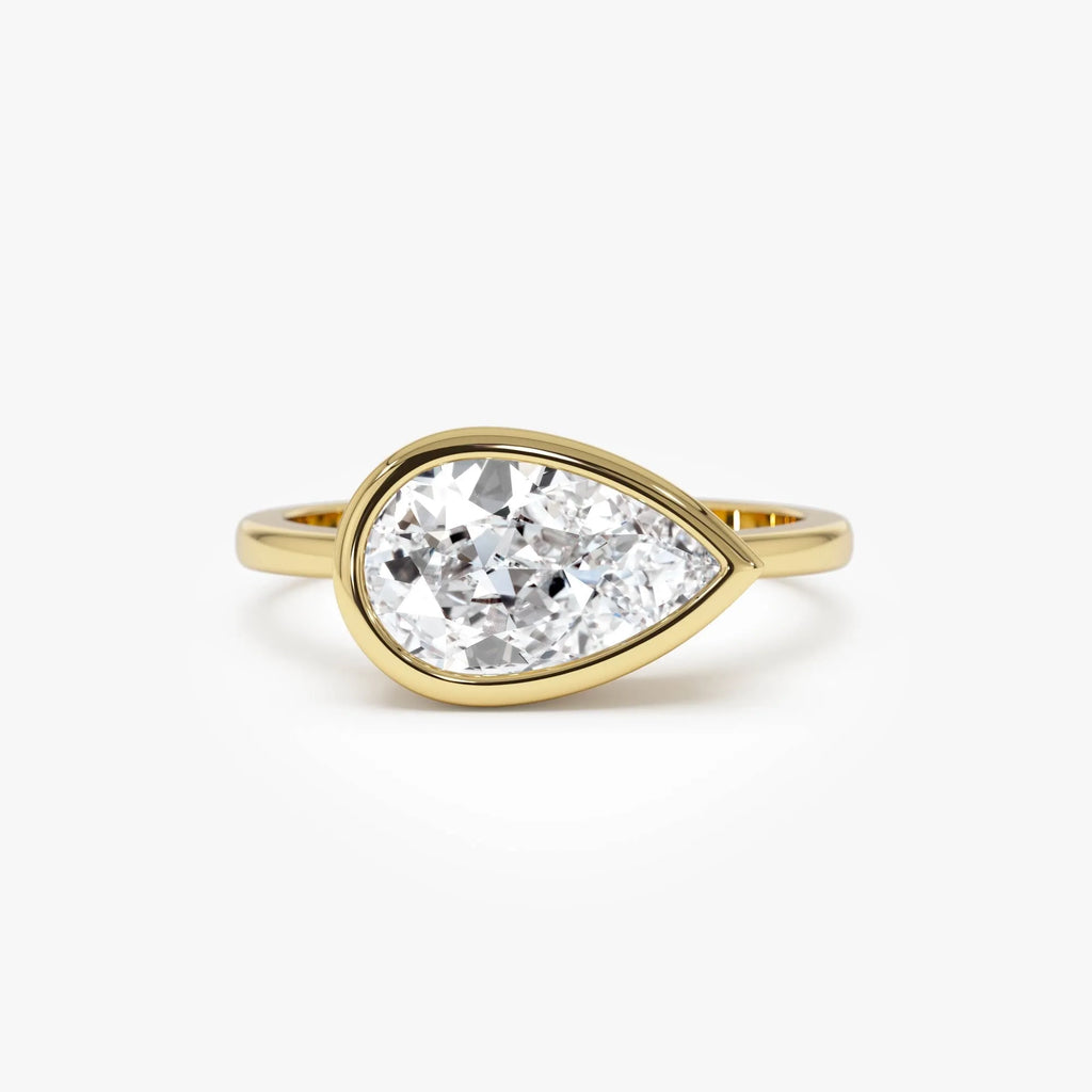 14K Gold 1.50 Carat Lab Grown Diamond Pear Shaped East West Bezel Setting Engagement Ring